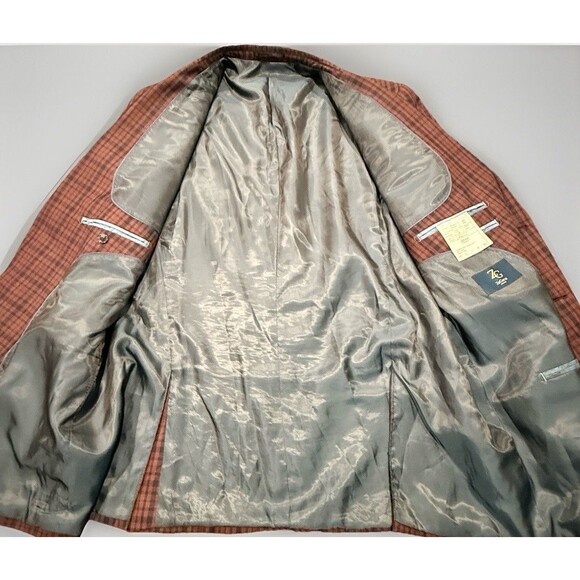 ZeGarie Men’s 48L Burgundy/Navy 100% Wool Windowpane Plaid Blazer Sport Jacket - Picture 12 of 14